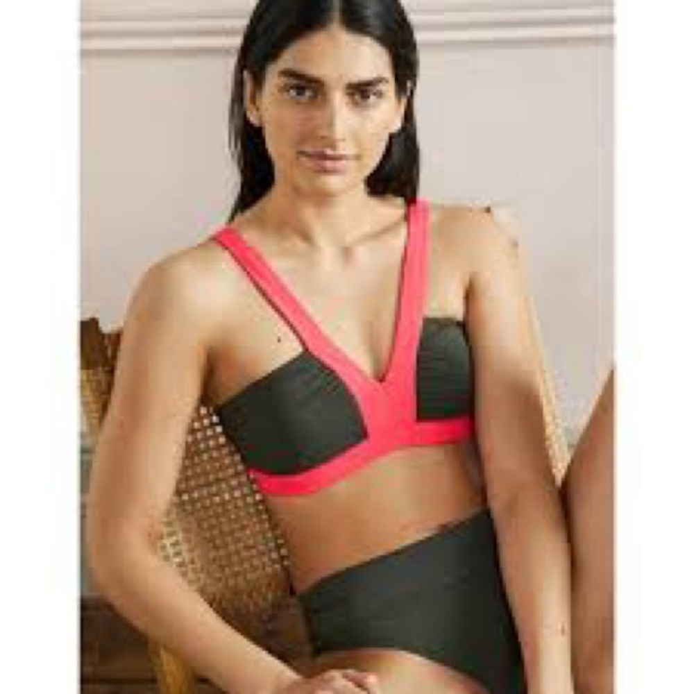 Boden Corsica V Neck Pink and Green Bikini Top